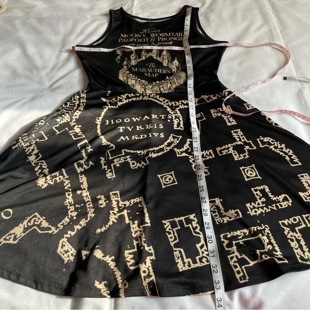 Harry Potter Women's Black Marauder's Map Fit & Flare Tank Dress Size Small - Picture 12 of 13
